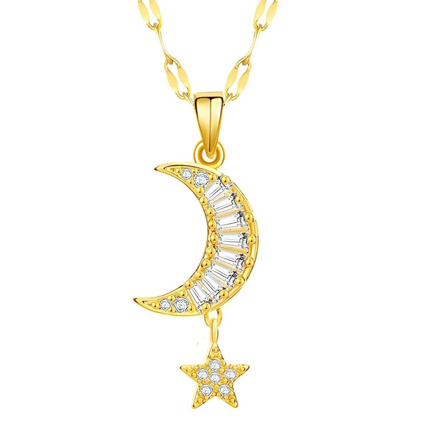 18K gold plated moon and star necklace TrendyGold