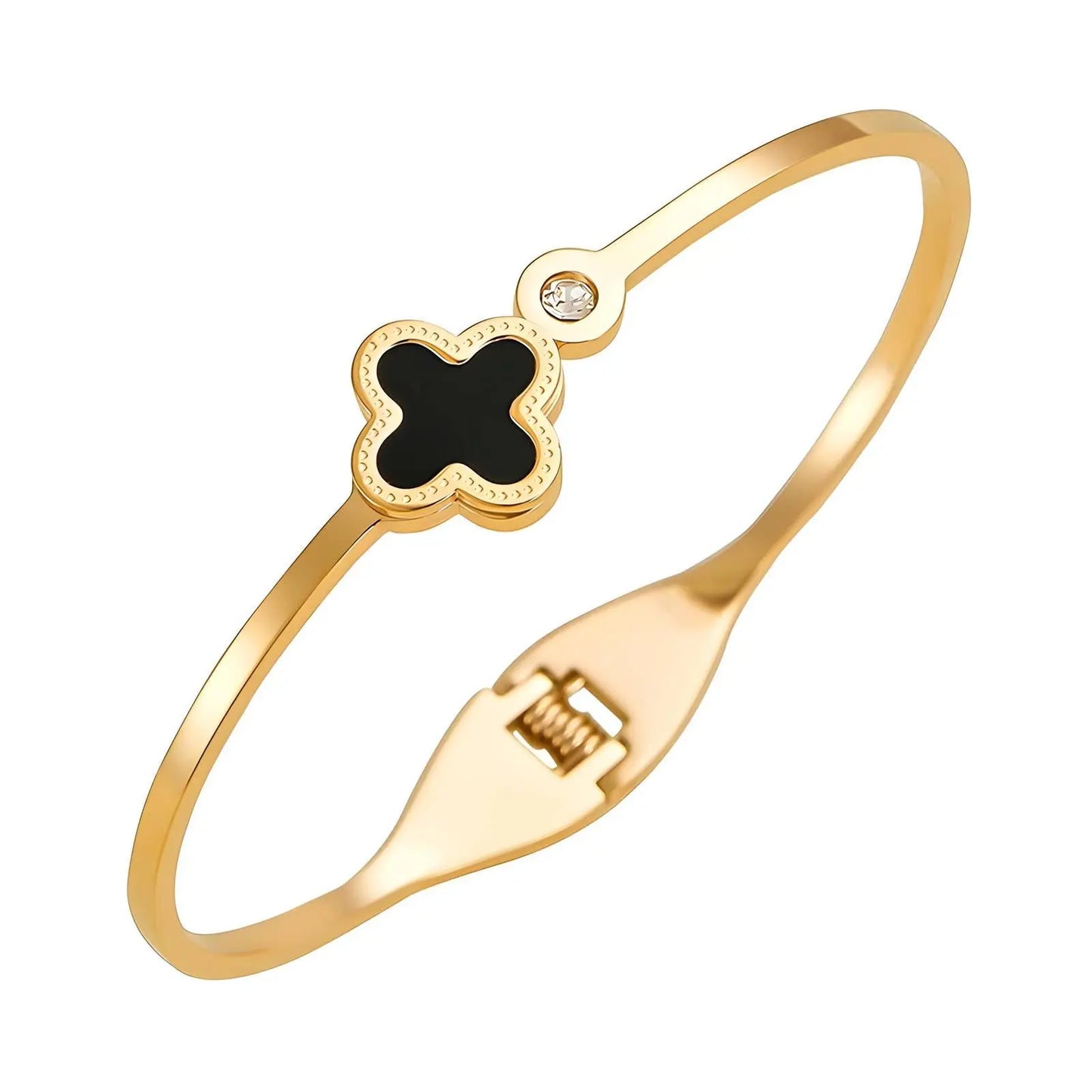 18K gold plated Stainless steel leaf clover bracelet with diamond TrendyGold