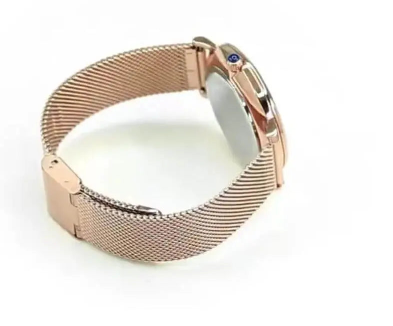 Close-up of Invicta Angel Women's Watch with rose gold stainless steel band and Quartz movement, high-end and trendy accessory for today.