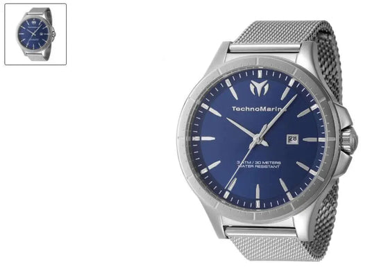 TechnoMarine MoonSun Men's Watch - 45mm Steel Case, Blue Dial, Stainless Steel Band, Water Resistant 30m, Luxurious High-End Timepiece